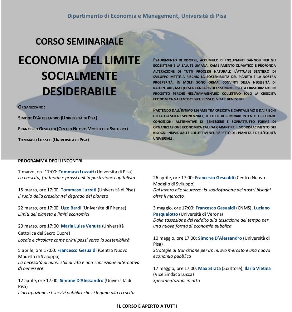 programma corso Economia del limite socialmente desiderabile